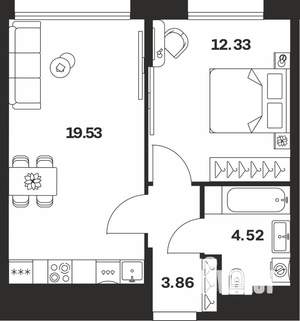 1-к квартира, вторичка, 40м2, 2/10 этаж
