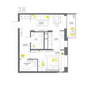 1-к квартира, вторичка, 54м2, 8/13 этаж