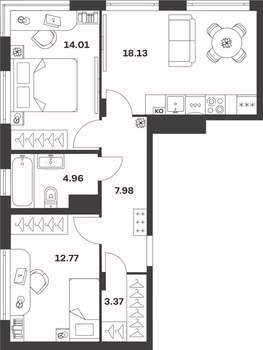 2-к квартира, вторичка, 61м2, 2/4 этаж