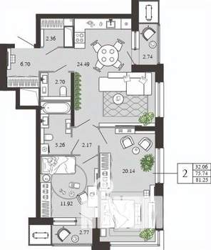 2-к квартира, вторичка, 81м2, 7/21 этаж
