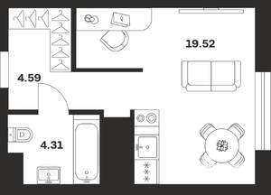 Студия квартира, вторичка, 28м2, 2/25 этаж