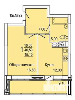 1-к квартира, строящийся дом, 45м2, 7/9 этаж