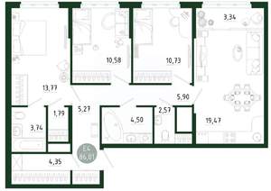 3-к квартира, строящийся дом, 86м2, 15/25 этаж