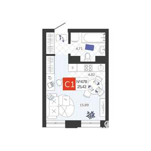 Студия квартира, вторичка, 25м2, 8/19 этаж