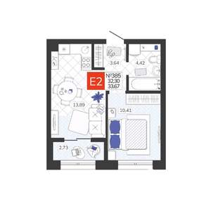 1-к квартира, вторичка, 34м2, 2/19 этаж