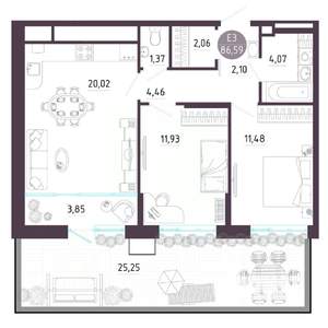 3-к квартира, строящийся дом, 87м2, 1/10 этаж