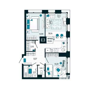 2-к квартира, вторичка, 56м2, 15/15 этаж