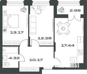 2-к квартира, вторичка, 60м2, 9/15 этаж