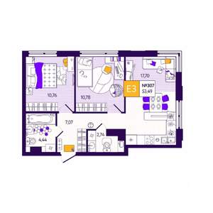 2-к квартира, вторичка, 53м2, 10/12 этаж
