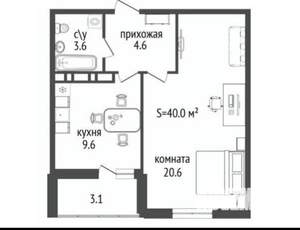 1-к квартира, сданный дом, 40м2, 3/10 этаж
