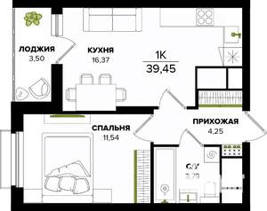 1-к квартира, вторичка, 39м2, 2/25 этаж