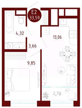 1-к квартира, вторичка, 34м2, 10/10 этаж
