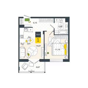 1-к квартира, вторичка, 40м2, 5/8 этаж