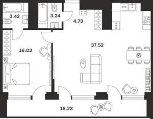 1-к квартира, вторичка, 80м2, 7/10 этаж