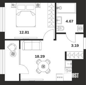 1-к квартира, строящийся дом, 39м2, 24/25 этаж