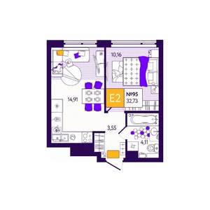 1-к квартира, вторичка, 33м2, 7/12 этаж