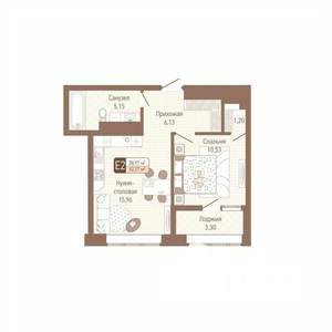 1-к квартира, строящийся дом, 41м2, 8/14 этаж