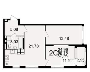 2-к квартира, строящийся дом, 56м2, 16/20 этаж