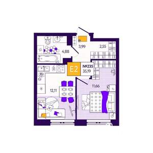 1-к квартира, вторичка, 35м2, 5/12 этаж