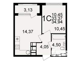 1-к квартира, строящийся дом, 33м2, 18/20 этаж