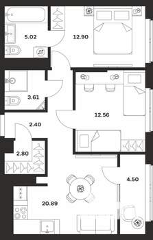 2-к квартира, вторичка, 65м2, 2/25 этаж
