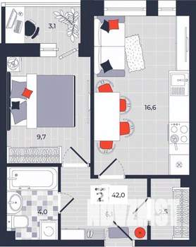 2-к квартира, вторичка, 42м2, 12/14 этаж