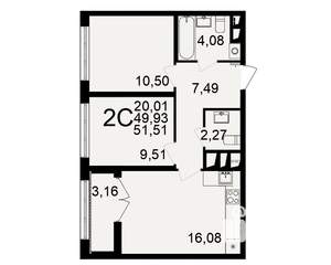 2-к квартира, строящийся дом, 50м2, 16/18 этаж