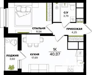 1-к квартира, вторичка, 41м2, 2/25 этаж