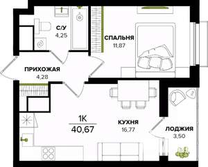 1-к квартира, вторичка, 41м2, 2/25 этаж