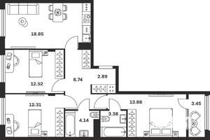 3-к квартира, вторичка, 80м2, 3/15 этаж