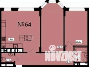 2-к квартира, строящийся дом, 86м2, 5/9 этаж