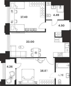 2-к квартира, вторичка, 75м2, 4/10 этаж