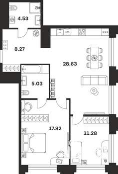 2-к квартира, вторичка, 76м2, 8/10 этаж