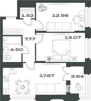 2-к квартира, вторичка, 61м2, 3/15 этаж