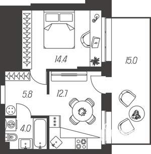 1-к квартира, вторичка, 47м2, 1/24 этаж