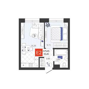 1-к квартира, вторичка, 33м2, 13/19 этаж