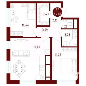 2-к квартира, вторичка, 55м2, 6/10 этаж