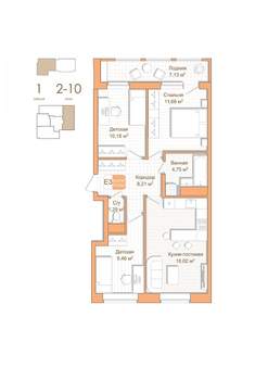 3-к квартира, строящийся дом, 63м2, 9/12 этаж