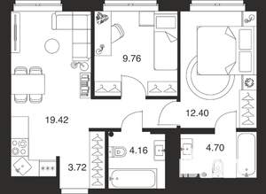 2-к квартира, вторичка, 54м2, 25/25 этаж