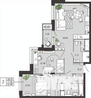 2-к квартира, вторичка, 82м2, 10/21 этаж