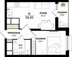 1-к квартира, строящийся дом, 39м2, 2/25 этаж