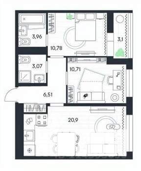 2-к квартира, строящийся дом, 59м2, 11/20 этаж