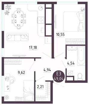 2-к квартира, вторичка, 49м2, 6/10 этаж