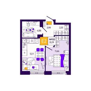 1-к квартира, вторичка, 35м2, 9/12 этаж