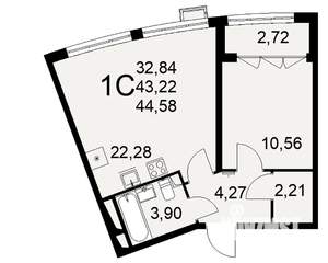 1-к квартира, строящийся дом, 45м2, 4/16 этаж