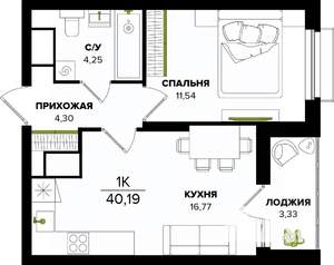 1-к квартира, вторичка, 40м2, 2/25 этаж