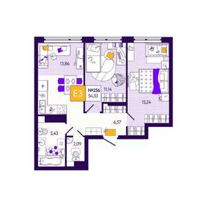 2-к квартира, вторичка, 54м2, 7/12 этаж