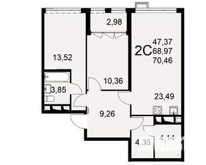 2-к квартира, вторичка, 70м2, 13/16 этаж