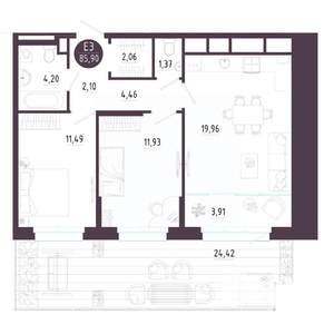 3-к квартира, строящийся дом, 86м2, 1/10 этаж