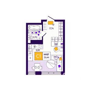 Студия квартира, вторичка, 26м2, 6/12 этаж